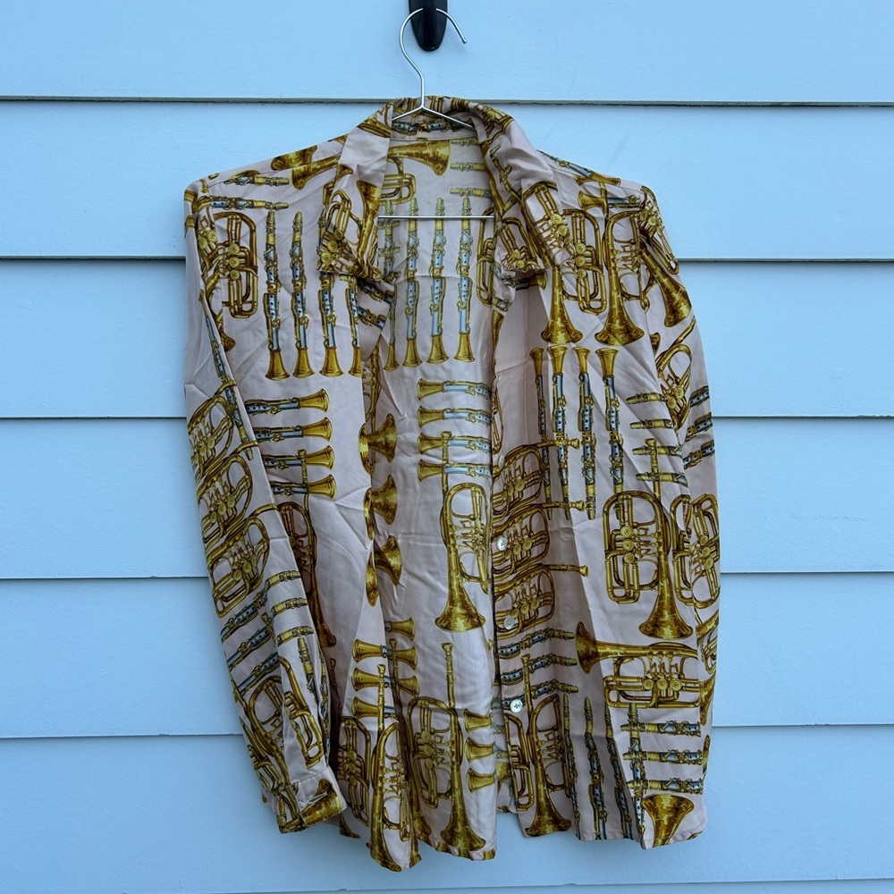 Trumpet Print Pink Silk Shirt